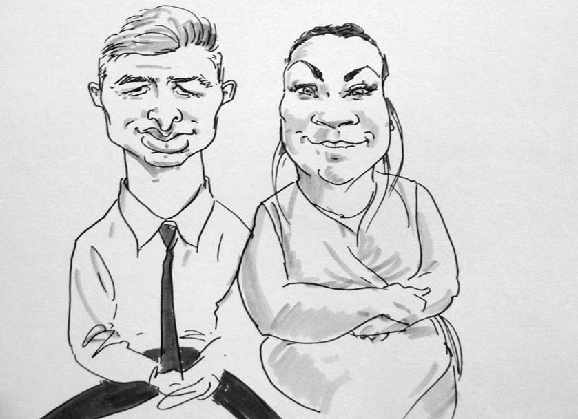 drawing of wedding guests by live caricaturist in Birmingham, west midlands