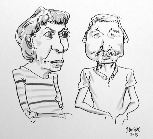 caricatrist drawing of guests in cheshire