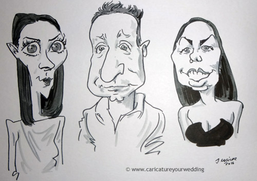 three guests drawn by live caricaturist, corporate entertainment west midlands