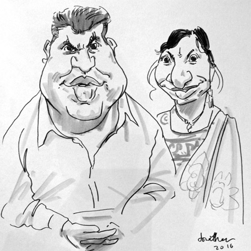 live caricaturist drawing of guests at indian wedding, west midlands
