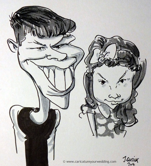 caricature drawing of guests at west midlands birthday party