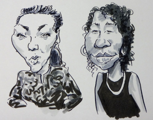 drawing by west midlands live caricaturist of party guests , manchester