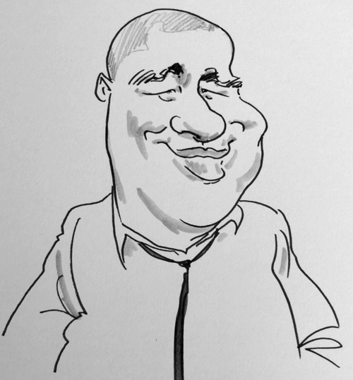 wedding caricaturist drawing of guest in herts