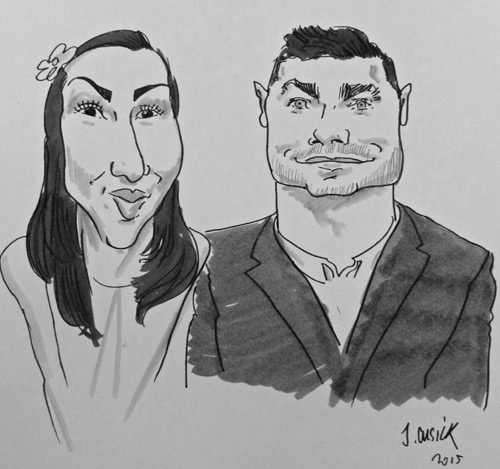 live caricature drawing of wedding guests, crooked billet, oxfordshire