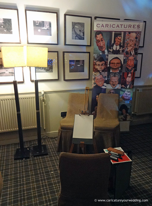 live caricaturist easel set up ready to draw carciatures