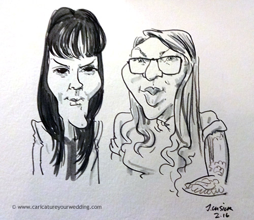 caricature drawing of guests at xmas party