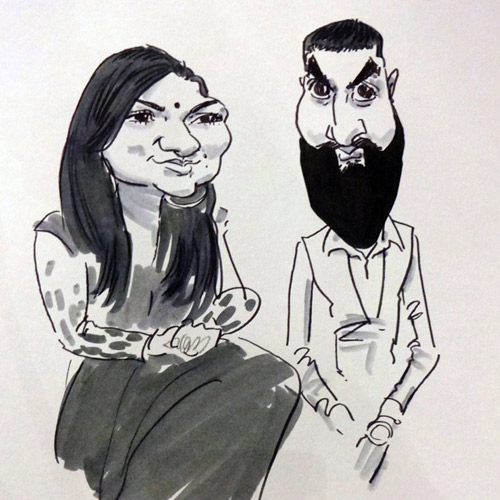 wedding guest drawing by live caricaturist at coombe abbey indan wedding