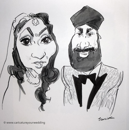 bride and groom caricature drawing, indian wedding wolverhampton