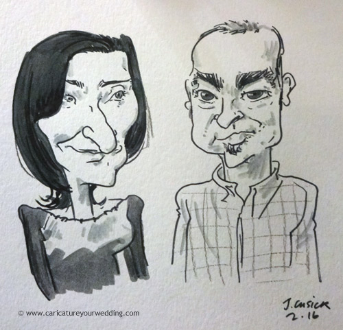 drawing by live caricaturist at christmas party, west midlands