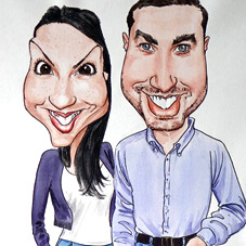 commission a bride and groom caricature for a gift or signing board