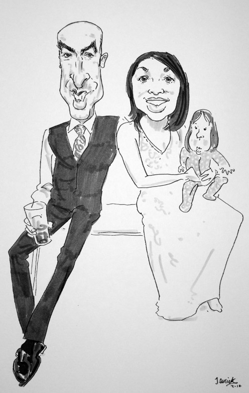 bride and groom caricature drawing- derby caricaturist